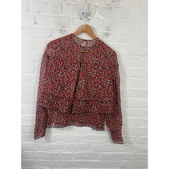 Philosophy Women's Lorenzo Serafini Ruffle Front Silk Chiffon Blouse Red Size 6 - Picture 2 of 6